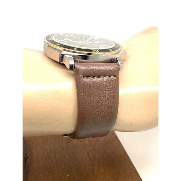 Steve Madden Men's Watch SM-9132TT Quartz Black Dial Brown Leather Band 45mm - Picture 11 of 13